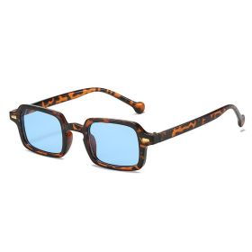 Fashion Square Sunglasses Women Retro Rivets Decoration Gradient Shades UV400 Men Leopard Blue Sun Glasses (Frame Color: As Picture, Lenses Color: leopard blue)