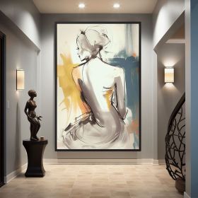 Handmade Oil Painting Beautiful Woman Line Art On Canvas Wall Art Figure Painting Colorful Acrylic Abstract Painting Modern Art Grey And Yellow W (style: 01, size: 50X70cm)