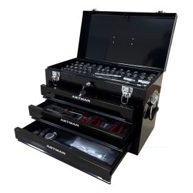 20'' Portable 3-Drawer Steel Toolbox, 4 Layers of Tools with Metal Latches, with Top Storage Tray and carrying Handle (Color: as Pic)